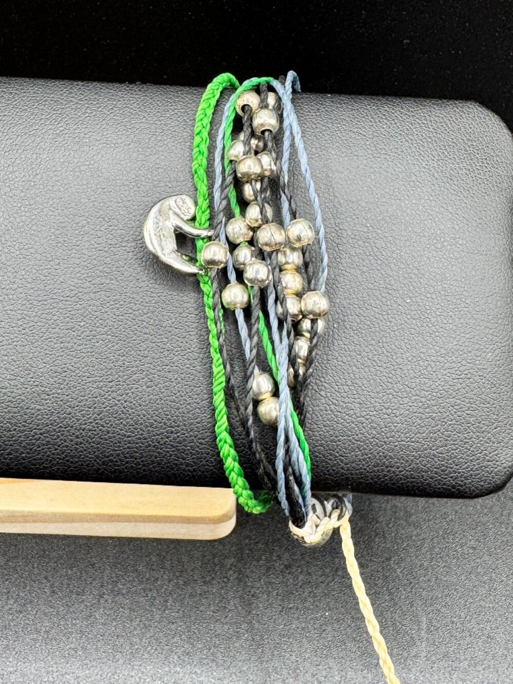 Pura Vida Silver Sloth Beaded Green Black Blue Bracelet Stack
